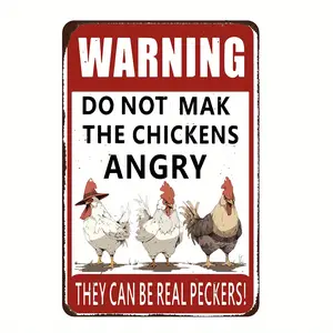 Funny 'Do Not Make The Chickens Angry' Metal Sign - Vintage Farmhouse Decor, Durable Outdoor Wall Art For Coop & Fence, 8X12 Inches Chicken Coop Decorations Chicken Yard Decor