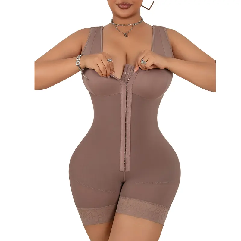 Women's Colombian Nylon Faja Body Shaper - V-Neck Zip-Up High-Waist Bodysuit with Tummy Control, Waist Training, Zip Crotch, Adjustable Straps, Plus Size, Body Contouring for Work, Night Out (Size M)