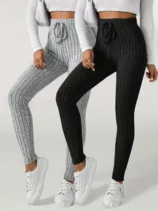 Women's Solid Tie Front Skinny Pants, Casual Comfy Trousers for Fall & Winter, Women's Bottoms for Daily Wear