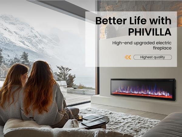 72" Electric Fireplace, Wall Mounted with Remote Control, 750W/1500W Timer, Crystal, Fake Charcoal & Firewood Bed[live]