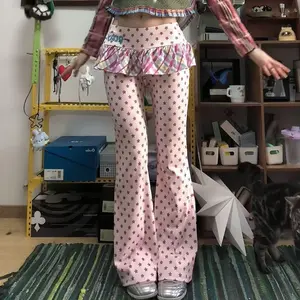 Women’s Japanese slim-fit pants, wave-point personalized high-waisted pants, aesthetic women’s bottom pants