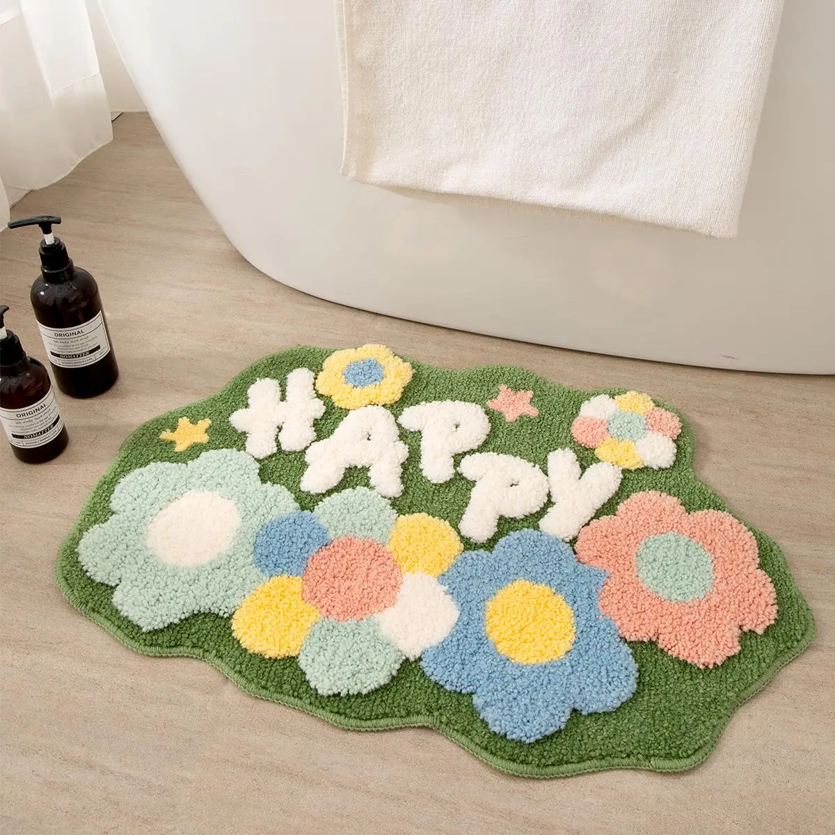 Flower Pattern Heterotypic Bathroom Mat, 1 Count Non-slip Absorbent Floor Mat, Decorative Rug for Home Bathroom Toilet Doorway