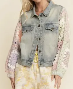 Crocheted denim jacket