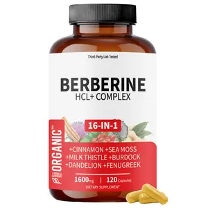 Berberine HCL+ Complex 1600mg | Glucose & Metabolic Balance | 16-in-1 Synergy with Milk Thistle, Cinnamon, Dandelion, Fenugreek & more for Gut & Liver Health  Fitness Healthcare Dietary Supplement Edible