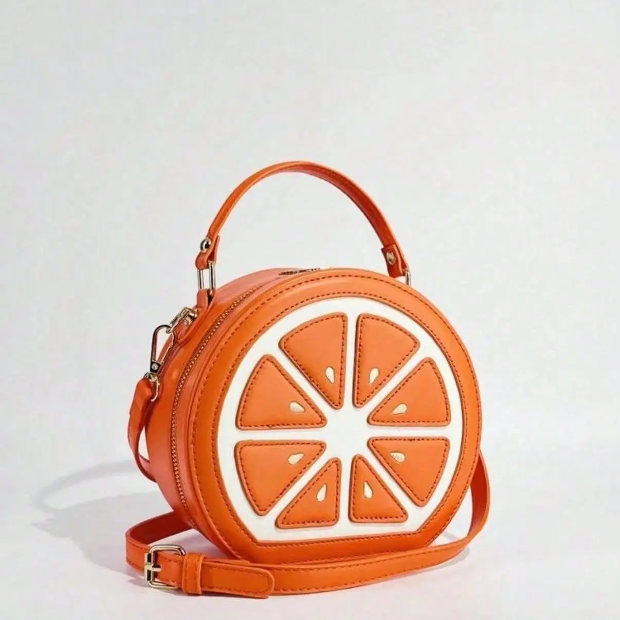 Fashionable Fruit Pattern Crossbody Bag, Cute Orange Design Glitter Splice Purse Shoulder Bag for Women Y2k Style Everyday Handbag for Student, Traveling, Party and Daily Outgoing