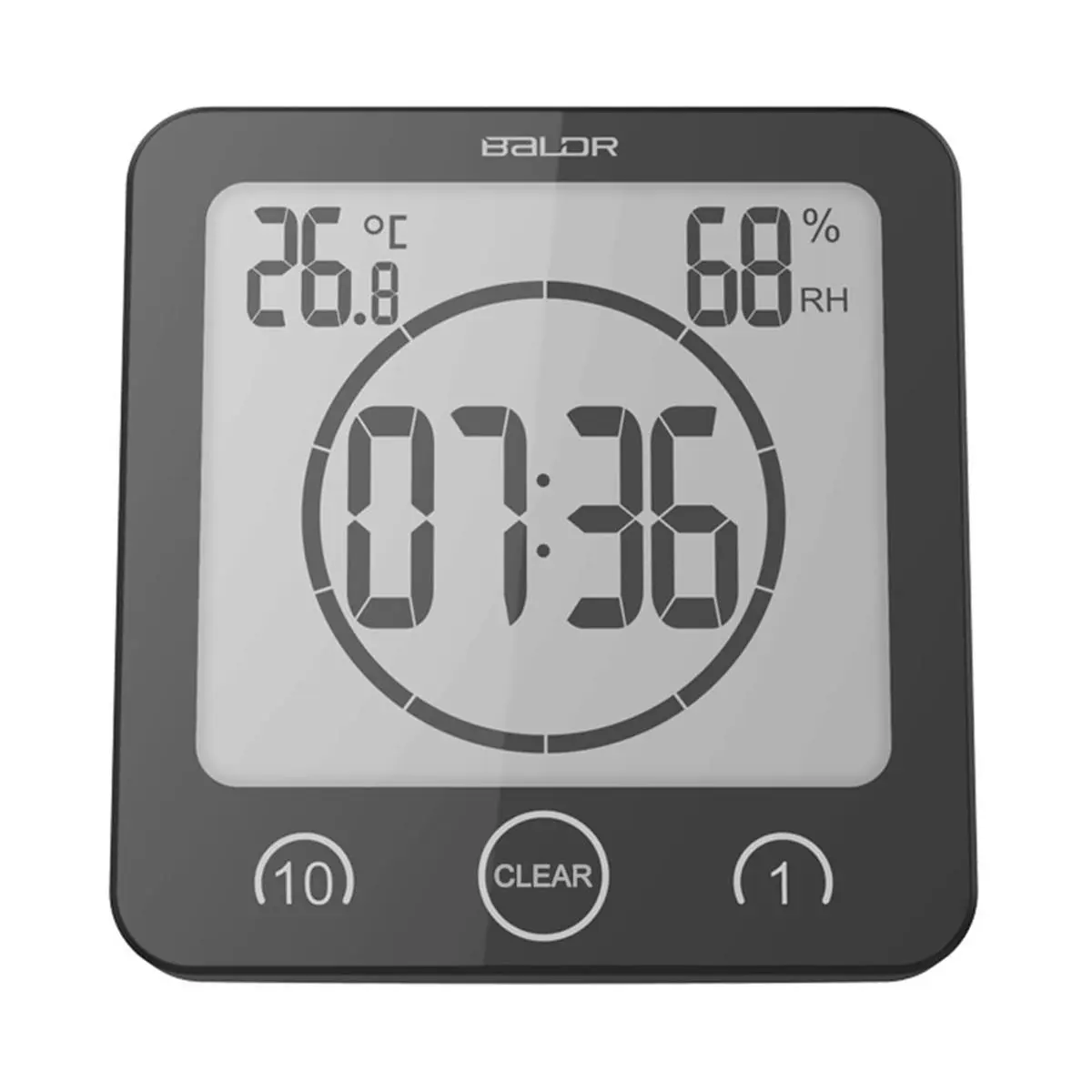 212 MAIN Baldr Digital LCD Compact Timer Shower Clock - Black, Wall-Mounted, Waterproof