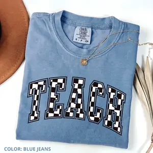 Comfort Colors Checkered Teacher TShirt Gift for Teacher, Retro Teach Tee, Teacher Appreciation, Teacher Graduation, Student Teacher Gift	 shirts  women