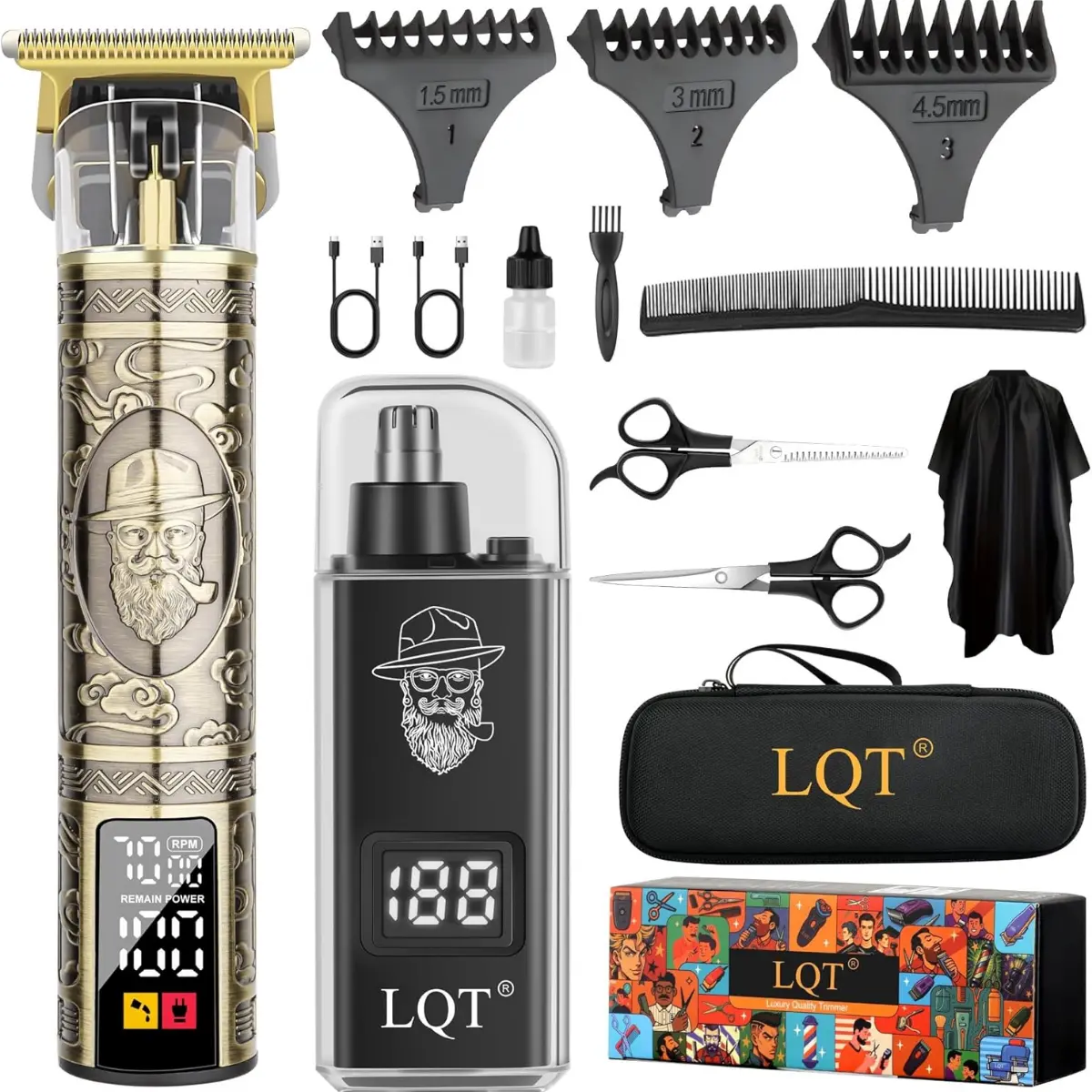 Clear Men's 2-in-1 Electric Cordless Hair Clippers & T-Liners Trimmer Kit, Beard, Mustache, Nose & Ear Trimmer with Storage Bag, Ideal Gifts for Husbands Fathers Sons