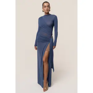 Navy Heatwave Mesh Maxi Dress