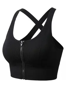 O2K4 Oxygen Yoga Zip Front Workout Sports Bras Yoga Camisole Sleeveless  Basic Tops Gym Activewear Bra