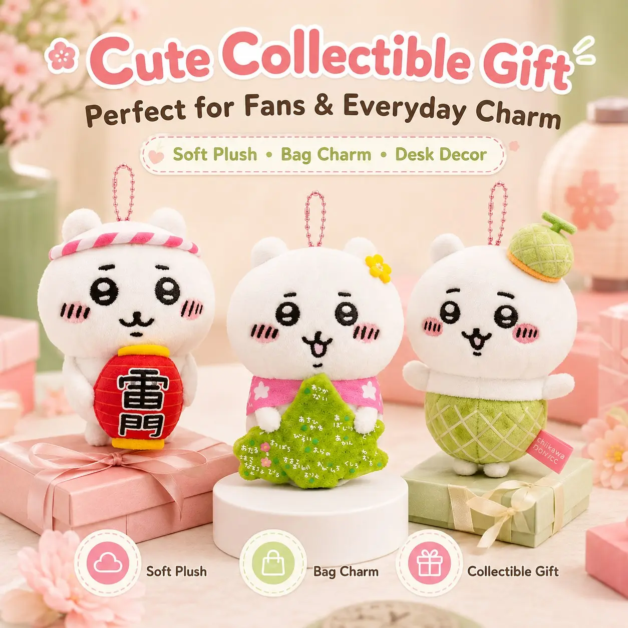 Official Japanese Chiikawa Series Soft Plush Keychain, Soft Stuffed Toy Bag Charm Pendant