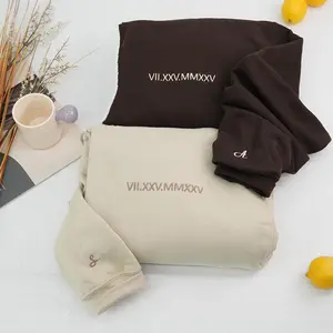 Custom Embroidered Roman Numerals with Initial on Sleeve Sweatshirt, Gift for Boyfriend, Any Year or Cotton Anniversary Gift for Husband