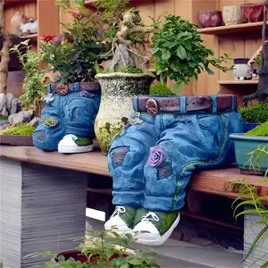 Denim Jeans Shaped Resin Flowerpot Statue, 1pc Decorative Art for Indoors & Outdoors, Ideal for Succulents & Small Plants, Gardening Essentials