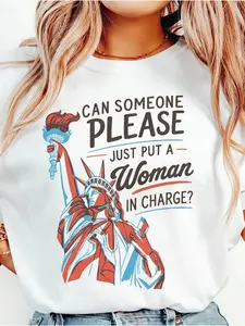 Retro "Woman In Charge" Lady Liberty Tee Girl power slogan Graphic Bold retro lettering Perfect Casual summer statement OOTD, Vintage Gifts Gift for Birthday Christmas Halloween Cotton Menswear Crew Neck Print T-Shirt Top Womenswear Streetwear Tshirt