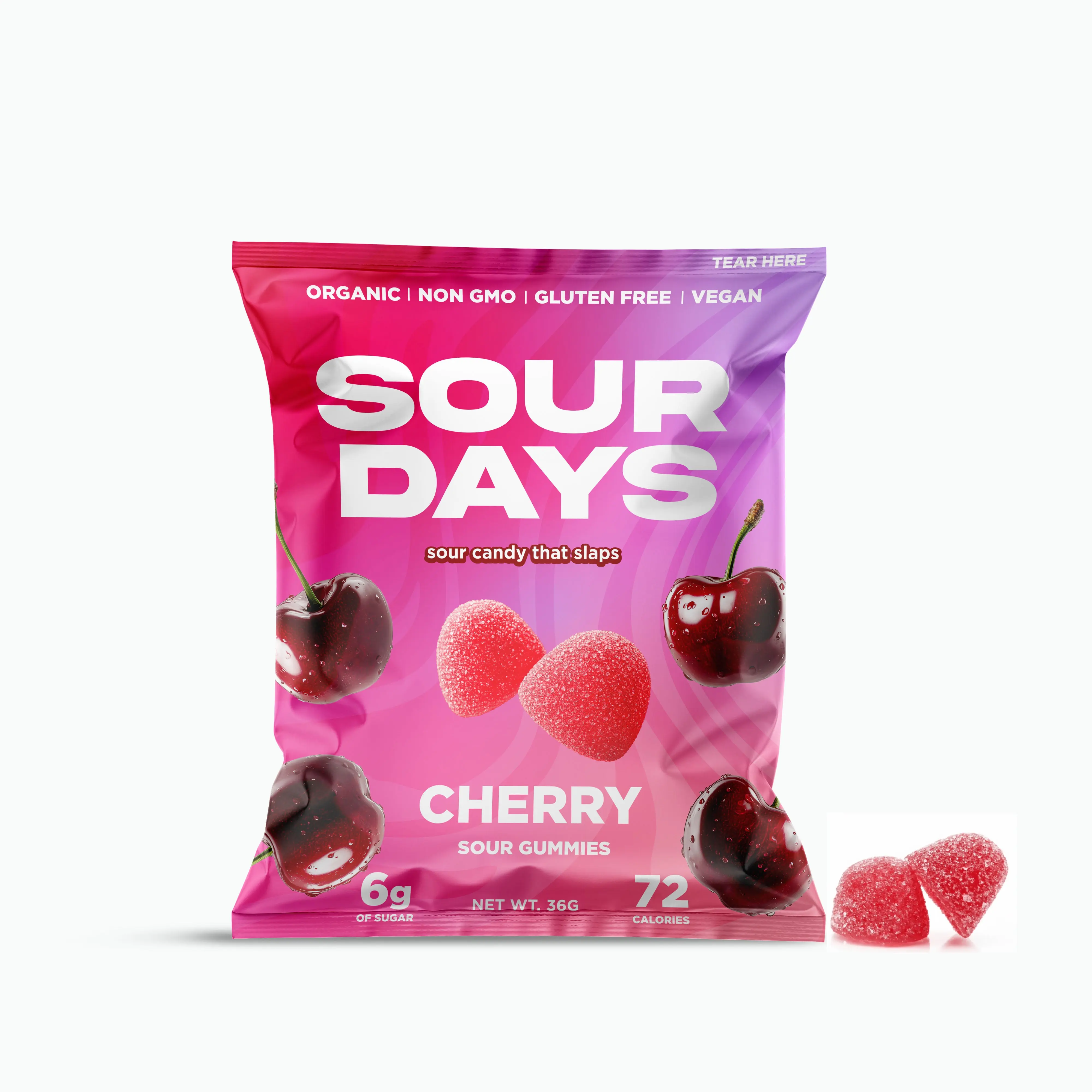 6 Pack Sour Days Organic Sour Cherry Gummies