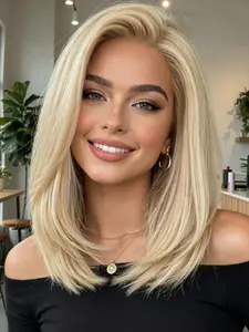 Blonde Straight  Short Bob Synthetic Lace Front Wig 13x4 Transparent Lace Frontal Wig  Pre Plucked with Baby Hair Blonde Short Straight Lace Front Synthetic Wig Glueless Synthetic WigSynthetic Wig Heat Resistant Fibre Wig for Party Wear