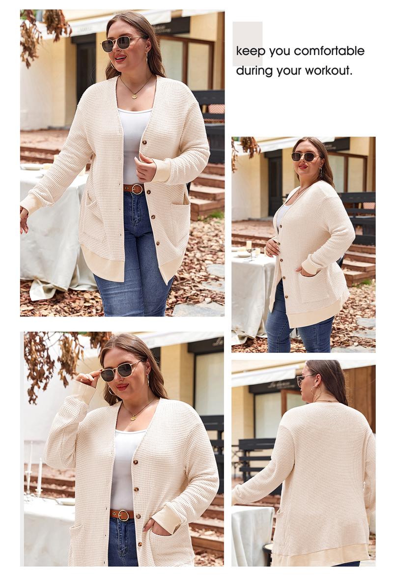 Aleumdr Women's Plus Size Cardigans Casual Long Sleeve Waffle Knit Front Button Tops 1X-5X Soft Breathable Stretchy Skin-Friendly Comfortable Everyday Wear Aleumdr Women's Plus Size Cardigans Casual Long Sleeve Waffle Knit Front Button Tops 1X-5X Soft Breathable Stretchy Skin-Friendly Comfortable Everyday Wear