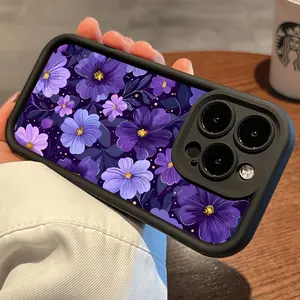 Purple Floral Pattern Phone Cases for iPhone 17 16 15 Pro Max 14 Plus 13 12 11 Pro Air Shockproof Full Camera Protection Durable slim Silicone Cover Protector Protective