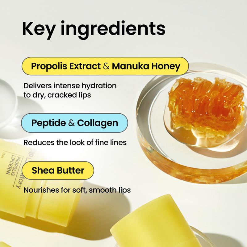Honey Lip Butter, Propolis Lipcerin, Hydrating, Gentle Exfoliation, Deep Nourish, Revitalizing Dry Lips, Shea Butter, Korean Skin Care (0.5 fl.oz / 15ml)
