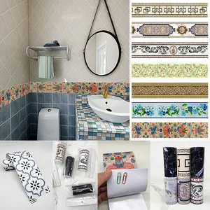 Self Adhesive Skirting Line Room Decor Bathroom Tile Waistline Baseboard Wall Stickers Vintage Home Decorations decoración hogar