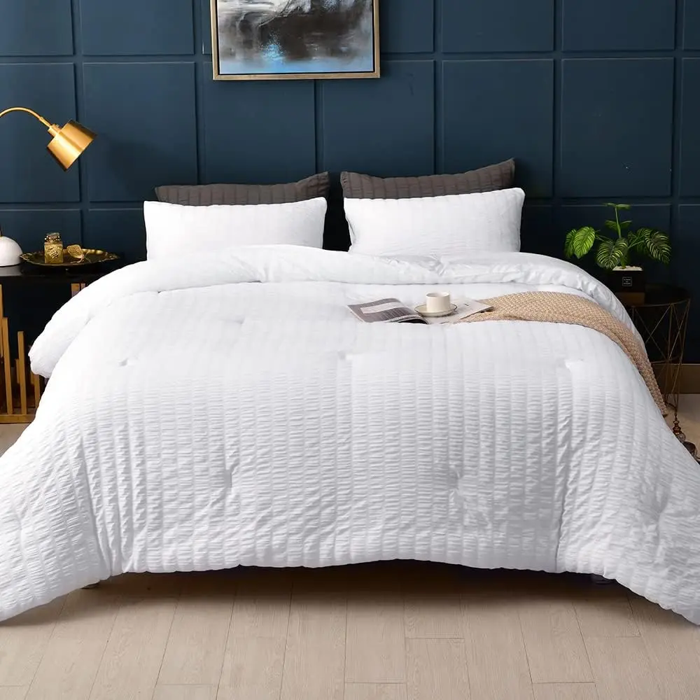 Lavender Dark Purple Seersucker Twin/Twin XL Comforter Set - Single 2-Piece, 68x90in Soft Touch Texture Weave All-Seasons Washed Microfibre, 300 GSM Durable Down Alternative Filling, 1 Pillowcase, Machine Washable for Home Bedroom, Cozy Sleep