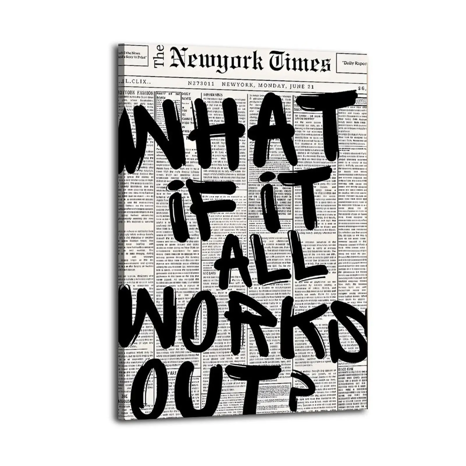 What If It All Works Out?' Newspaper Graffiti Canvas: Viral