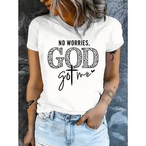 God Got Me Women TShirt Comfortable Crew Neck Casual Cotton Blend ShortSleeves Soft Breathable Top Womenswear T shirt Summer Spring Streetwear Fabric