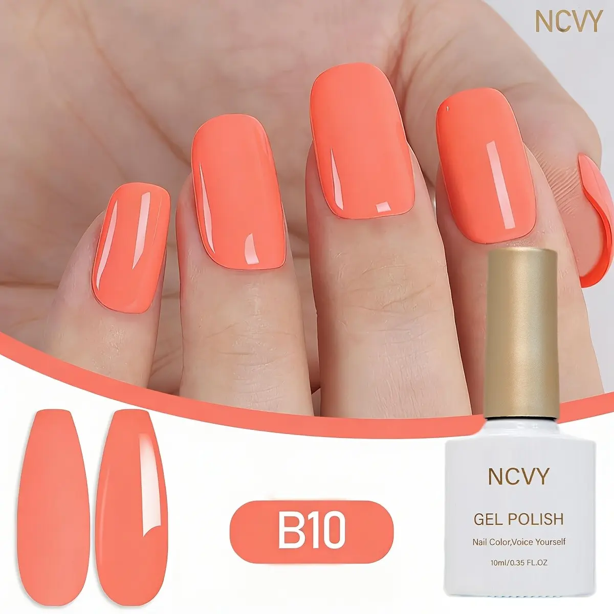 NCVY Coral Orange Gel Nail Polish, Glossy Nail Art 10ml/0.35oz Nail Polish, long-lasting formula with LED curing, salon quality, perfect for DIY at home, ideal gift for Valentine's Day and spring/summer, safe formula free of HEMA.