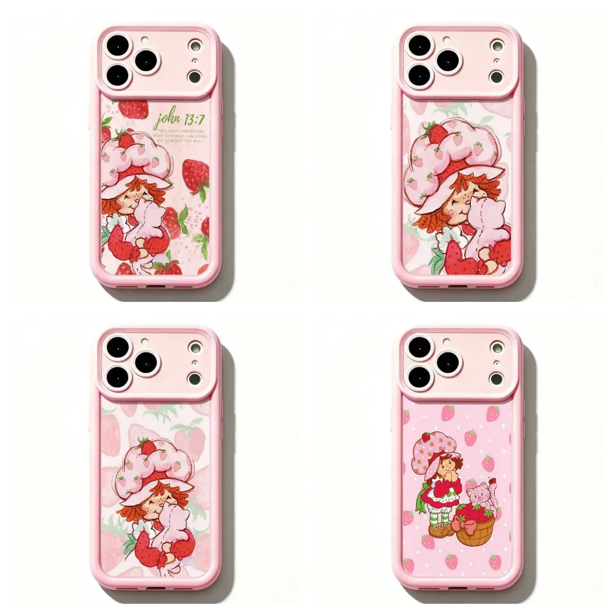 TY-Pink Strawberry Sh0rtcak3 Phone Case,Cute Retro Girl & Strawberry Print with Pink Frame Protective Cover For iPhone 11 12 MINI 13 MINI 14 15 16 17 Air Pro Max for Samsung S26 S25 S24 S23 S22 S21 Case,Gift for her/him/fans, Accessories, Smartphone, Casi