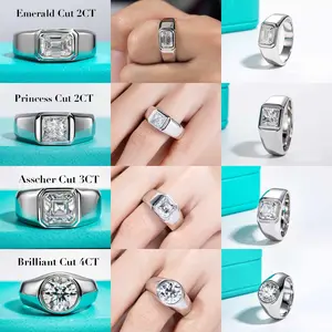 Men's 18K 925 Sterling Silver 2, 3, 4CT Emerald, Princess, Asscher & Round Cut Moissanite Ring