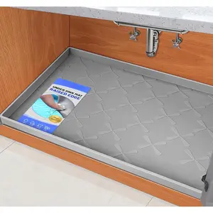 Under-sink mat, waterproof, 34" x 22", silicone mat suitable for kitchen drawers, shelves, and cabinets, sink protection mat, used for kitchen organization and storage, pet food mat