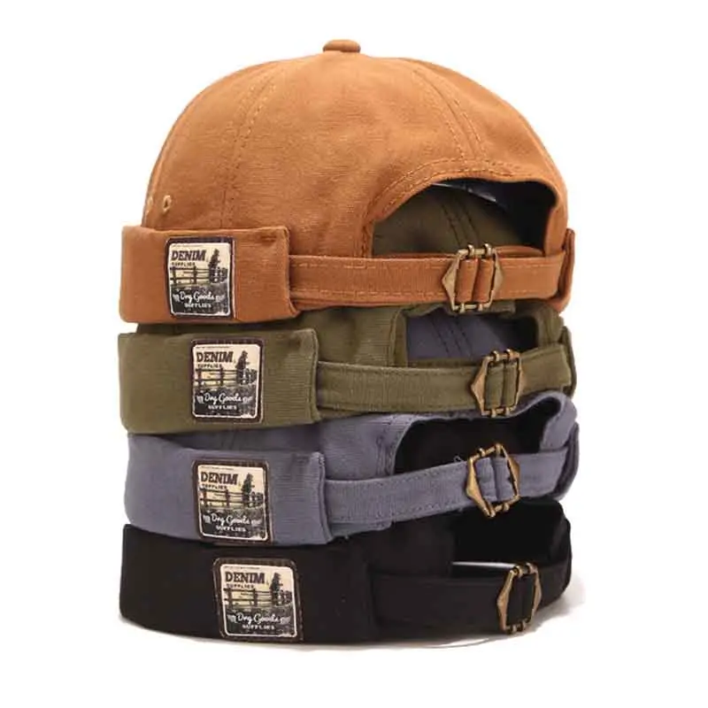 Unisex Brimless Docker Leon Hat Rolled Cuff No Visor Skull Beanie Cap | Soft Cotton & Denim Fabric, Adjustable, Retro Vintage Sailor Fisherman Style, Lightweight Worker Harbour Cap, Daily Wear