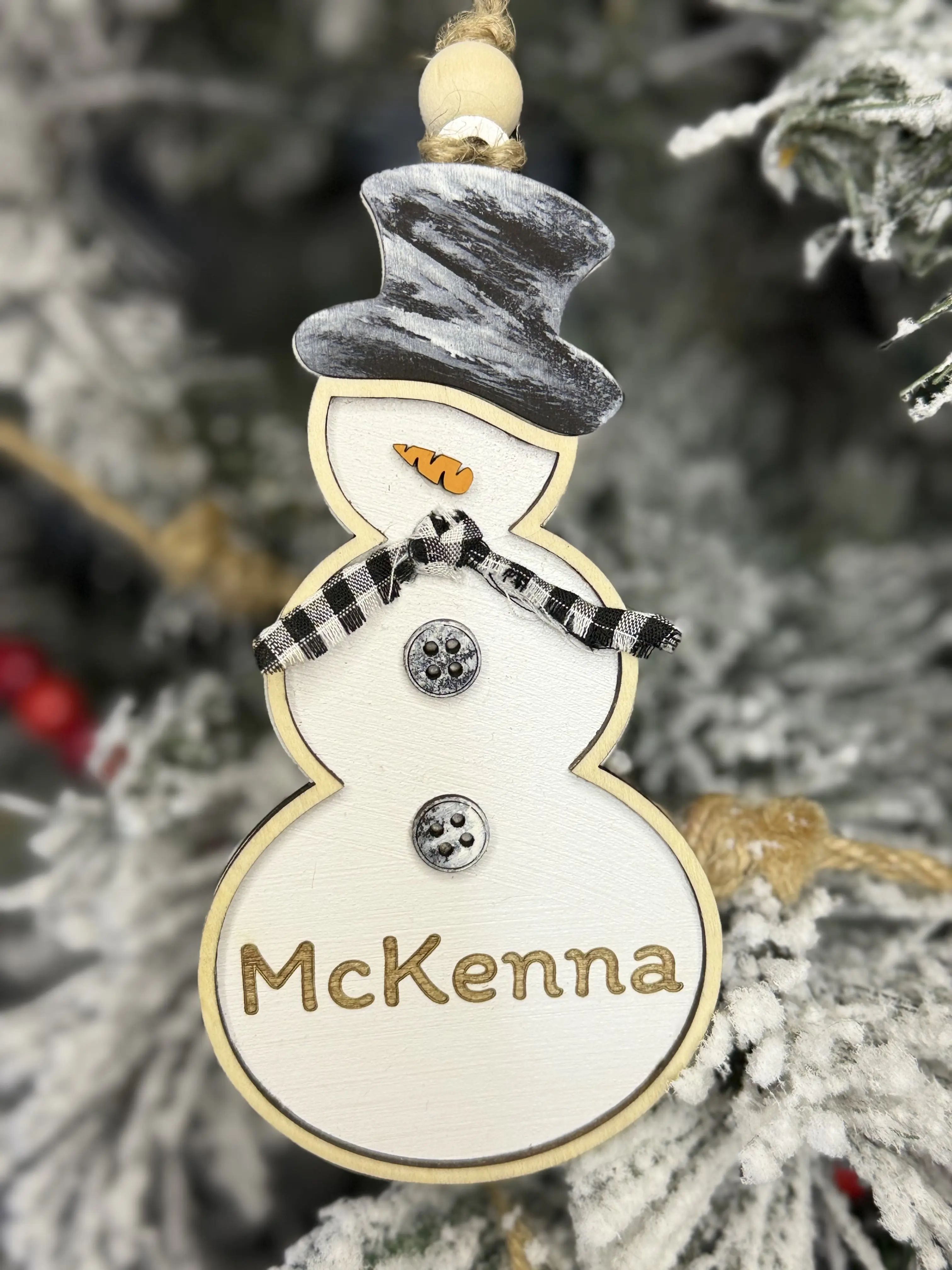 Personalized Handmade Custom Snowman Farmhouse Rustic Christmas Ornament
