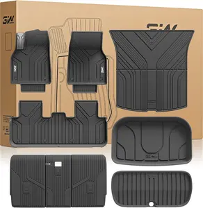 3W Floor Mats Fit for Tesla New Model Y 2025 2026 Juniper, TPE All Weather Custom Fit Floor Liner for Juniper Model Y Accessories 1st and 2nd Row Car Mats Easy Clean, Black