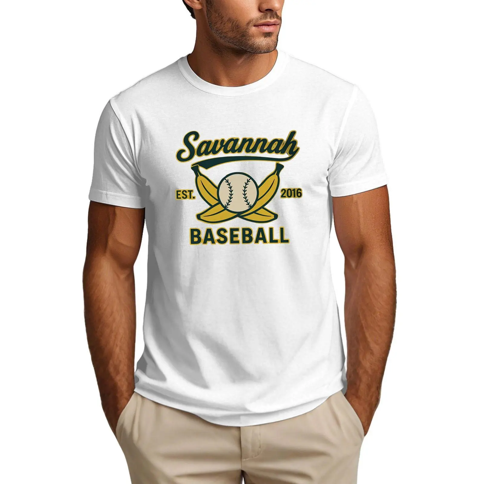 Men's Savannah Bananas Baseball EST 2016 Funny Crossed Banana Bat Graphic T-Shirt Casual Crewneck Tee For Baseball Sports Fans Game Day Casual Daily Wear