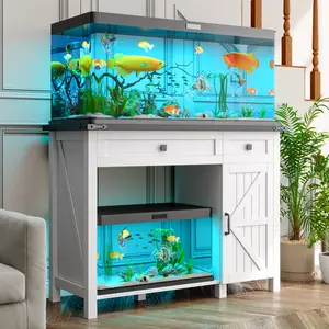 Kepptory 40 Gallon Fish Tank Stand with Power Outlets Farmhouse Decorative Aquarium Stand Furniture Adjustable Shelves Storage Drawer 30-40 Gallon Reptile Turtle Tank Stand