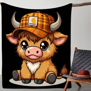 Cute Highland Cow Pattern Blanket Soft Throw for Home Office Travel Camping Air-conditioned Room Warm Nap Made in USA Ideal for Festive Gatherings and Gifts