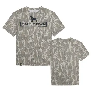 Black ONE DOWN Mossy Oak Printing On Original Bottomland Camouflage Camo T-Shirt – Soft & Breathable Tee
