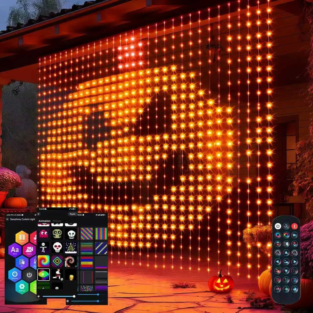 Halloween RGB-IC Smart Curtain Fairy Lights - 400LED RGB Chasing, Remote & APP Control, IP44 Waterproof, String Form DIY Setup, Magical Event Lighting for Home Party Decorations Outdoor Indoor Use