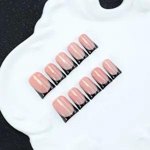 10 handmade Y2K style duckbill nail tips, reusable, Handmade Acrylic Nails, nude and black, with French nail tips, suitable for parties, daily wear, great gift, shiny nail press, including tool kit, perfect gift for ladies