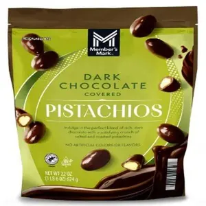 Member's Mark Dark Chocolate Covered Pistachios, 22 Ounces, Resealable Bag