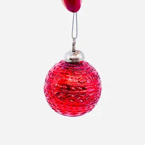Mercury Glass Embossed Ornament, Red