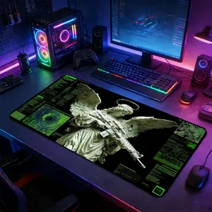 Cyber Combat Angel Gaming Mouse Pad, Gaming Mousepad, Non-Slip Rubber Base Stitched Lock Edge Desk Mat, Futuristic Hacker Art Design Desk Pad, Durable Computer Accessory for Home Office & Gaming Setup, Gift for Gamers & Sci-Fi Enthusiasts