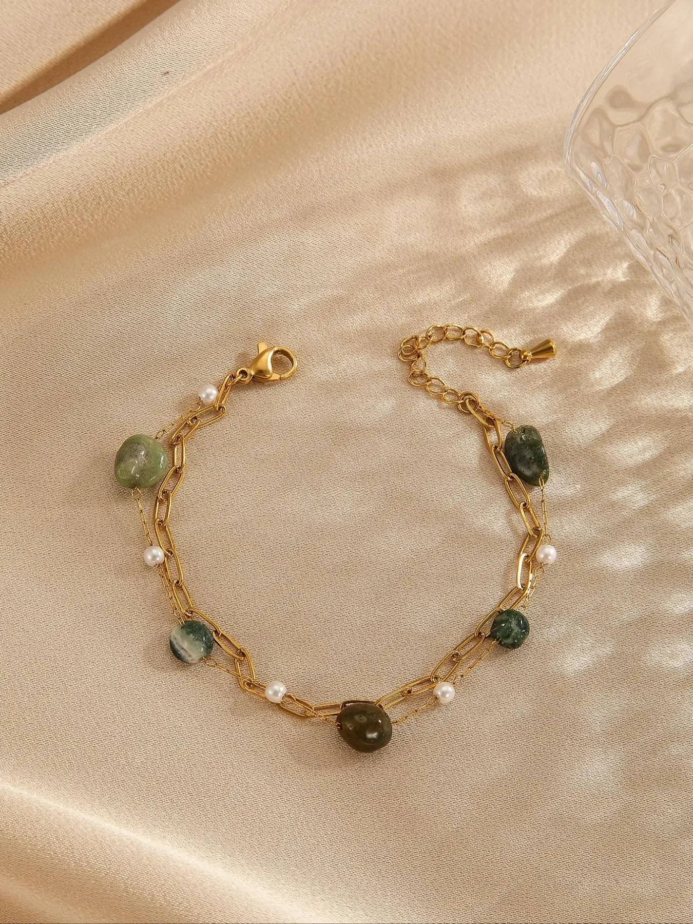 Elegant Stone & Faux Pearl Decorated Bracelet, Adjustable Strap Design Bracelet for Women & Men, Fashion Jewlery Accessories for Daily Wear, Trendy Al