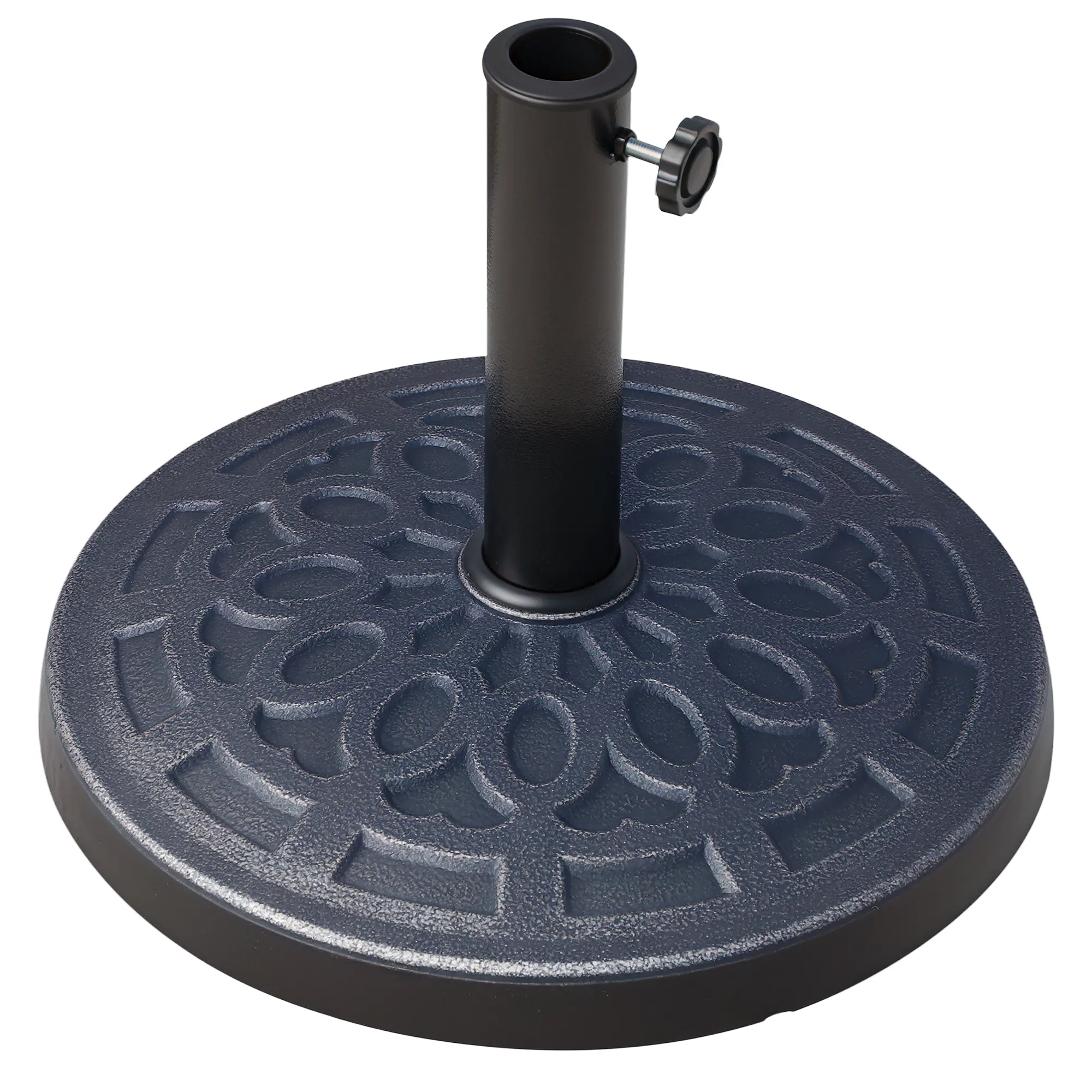 Outsunny Rustproof Round Poly Resin Umbrella Base - 26 lbs Heavy-Duty 17 in Outdoor Stand with Spiral Decorative Pattern, Weather Resistance for Patio, Outdoor Canopy, Adds Elegance