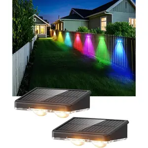 Solar Fence Lights, Outdoor IP65  LED, RGB Fence Lights Solar  7 Colors, for Wall, Patio, Deck, Backyard, Garden, Pool, Railing (2 Pack)