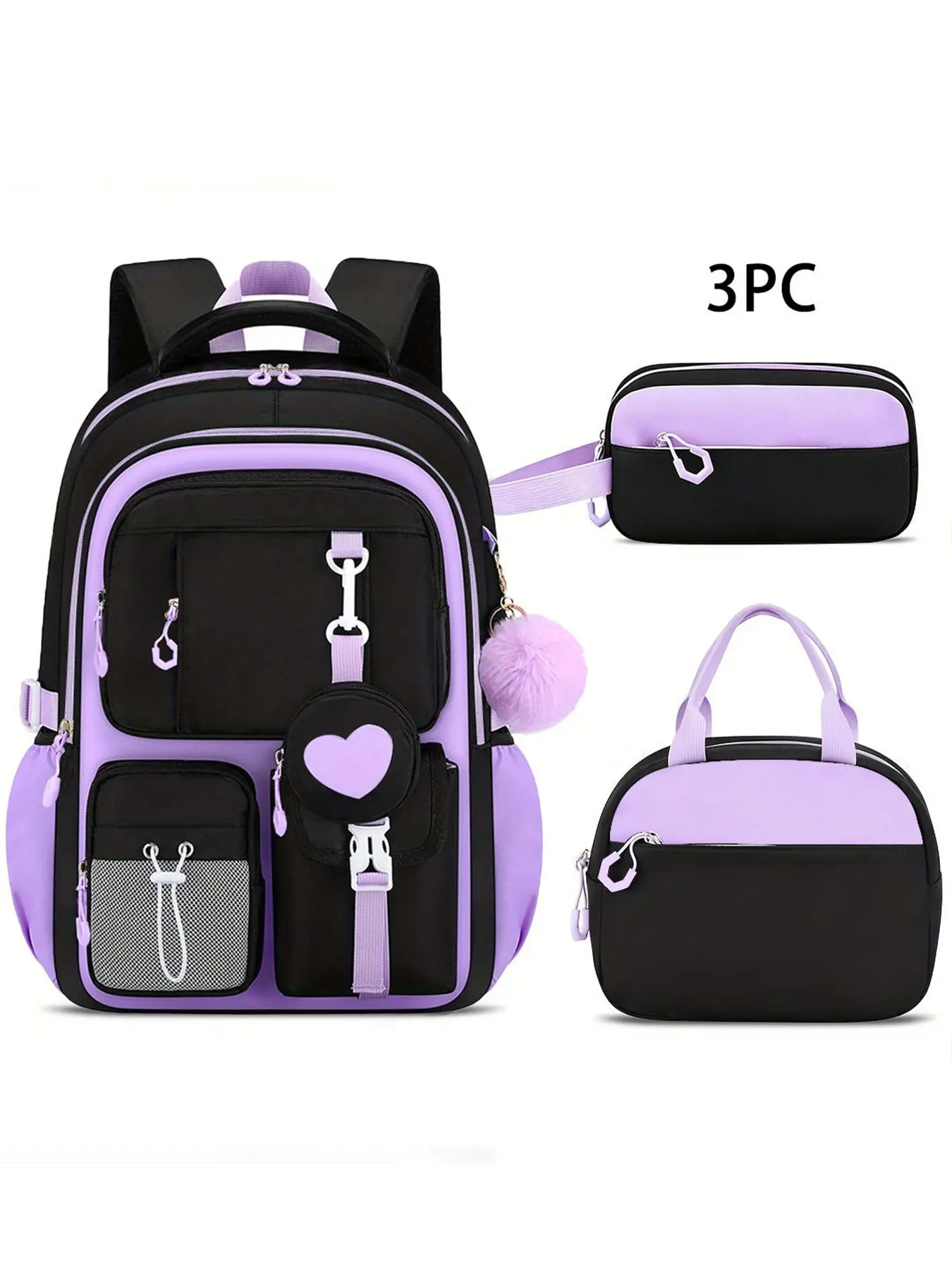 Three-Piece Student Pattern Backpack Set, Lightweight Casual Shoulder Bag for Girls, Large Capacity School Backpacks Travel Camping Backpack, Student Class Backpack