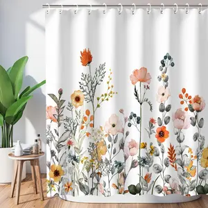 Floral Shower Curtains for Bathroom Flower Pretty Fabric Colorful Wildflower Flowered Shower Curtain with 12 Hooks Decorative Machine Washable, 72" W x 72" H