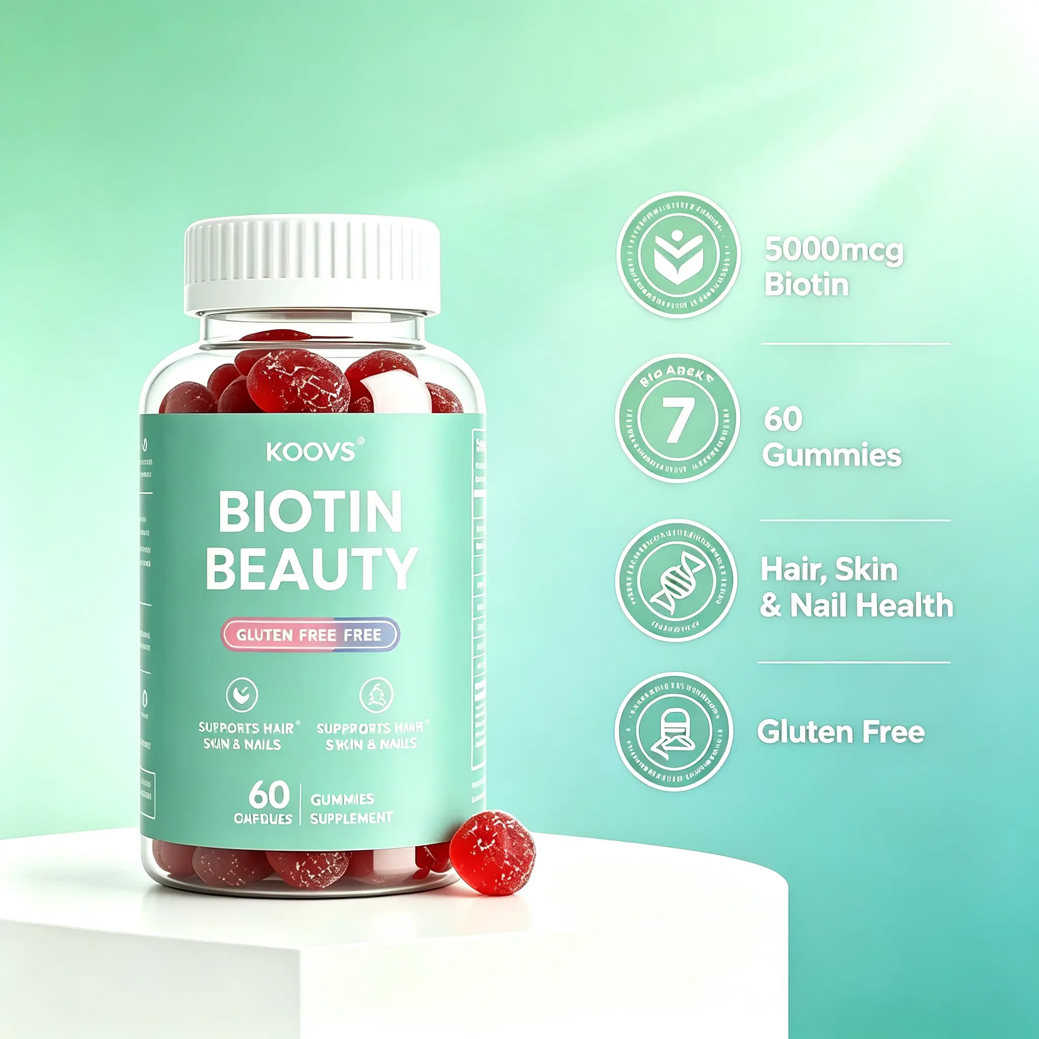 KOOVS Biotin Gummies 5000 mcg – Vegan Hair, Skin & Nail Vitamins with Vitamin C, Vitamin E & Zinc, Delicious Wild Berry Chewable Gummies, 60 Count Beauty Supplement for Daily Wellness