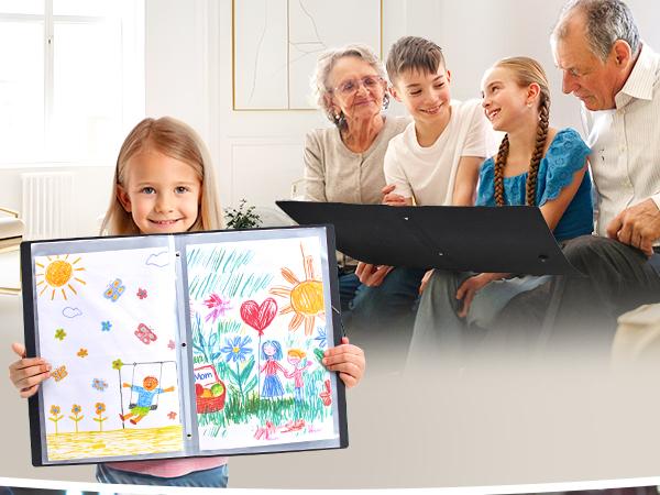 JoyCat Art Portfolio Binder 11"x17",40 Pockets Art Folder with Clear View Pages, 80 Sheets Presentation Binder for Artists and Students (Black)